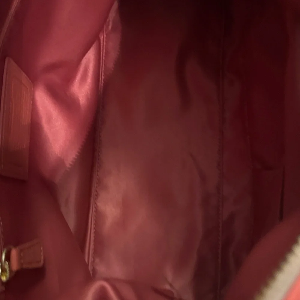 Coach Ashley Signature Tan Sateen,coral Leather Shoulder satchel Bag - Picture 7 of 11